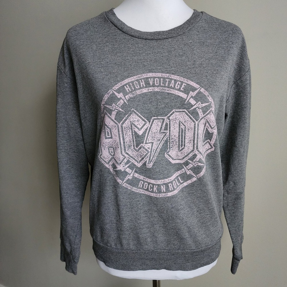 AC/DC Goodie Two Sleeves Sweatshirt Womens Medium Gray High Voltage Rock N Roll